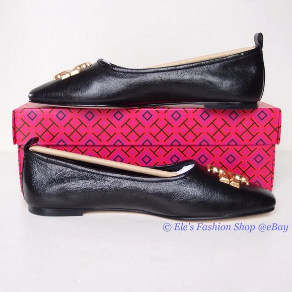 ❤️NIB Tory Burch Eleanor Ballet Flat BLACK Gold US 8 8.5 9 AUTHENTIC - Picture 12 of 16